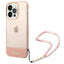 Guess skaidrus dėklas iPhone 14 Pro 6,1" – rožinis su dirželiu