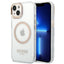 Guess MagSafe dėklas iPhone 14 – skaidrus/auksinis