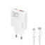 GaN Dudao A30EUL 30W USB-A / USB-C sieninis įkroviklis + USB-C - Lightning laidas - baltas