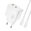 Dudao sieninis įkroviklis A28PCEU PD 45W GaN 2xUSB-C su USB-C laidu - baltas
