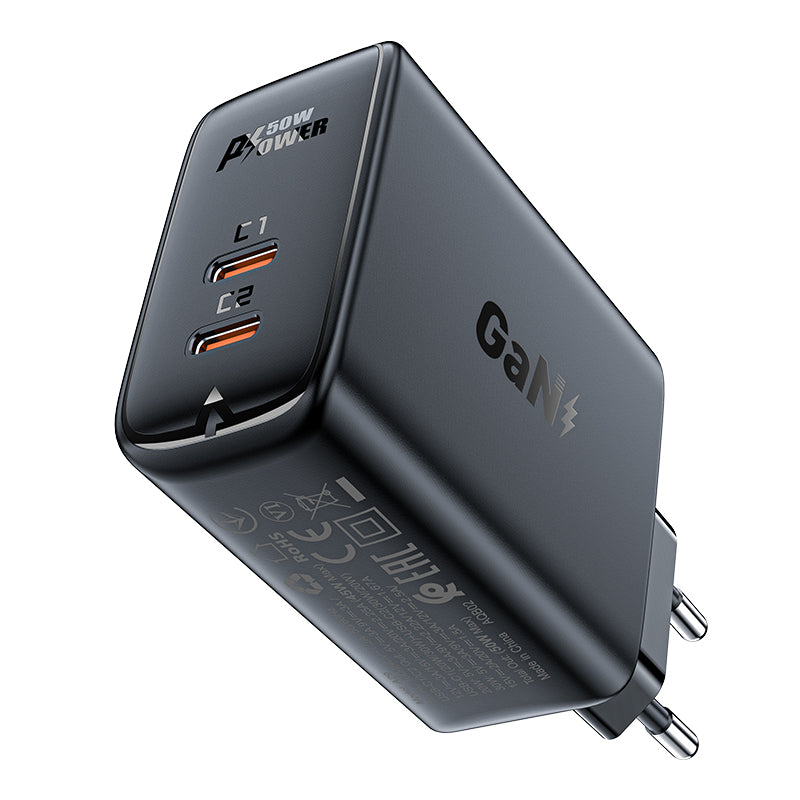 Acefast dviejų jungčių įkroviklis A29 PD50W GaN (USB-C + USB-C) juodas
