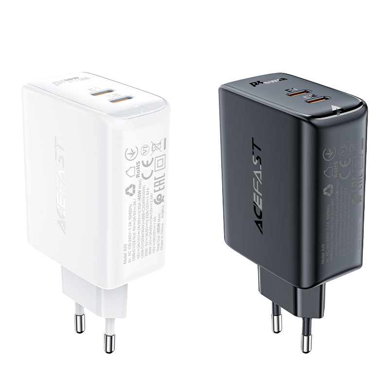 Acefast dviejų jungčių įkroviklis A29 PD50W GaN (USB-C + USB-C) juodas
