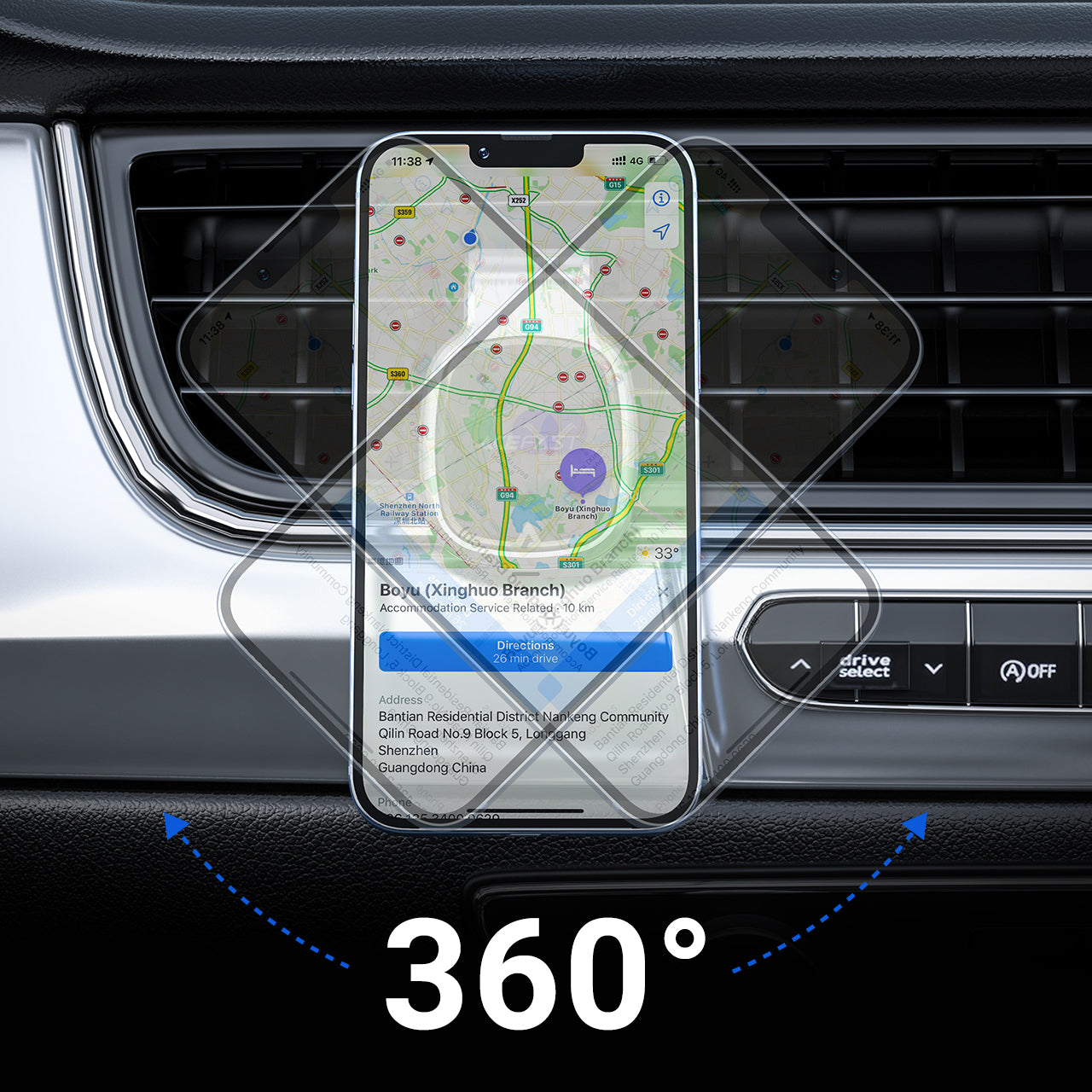 Acefast D16 magnetinis automobilinis ventiliacijos grotelių laikiklis (nereikia MagSafe), pilkas