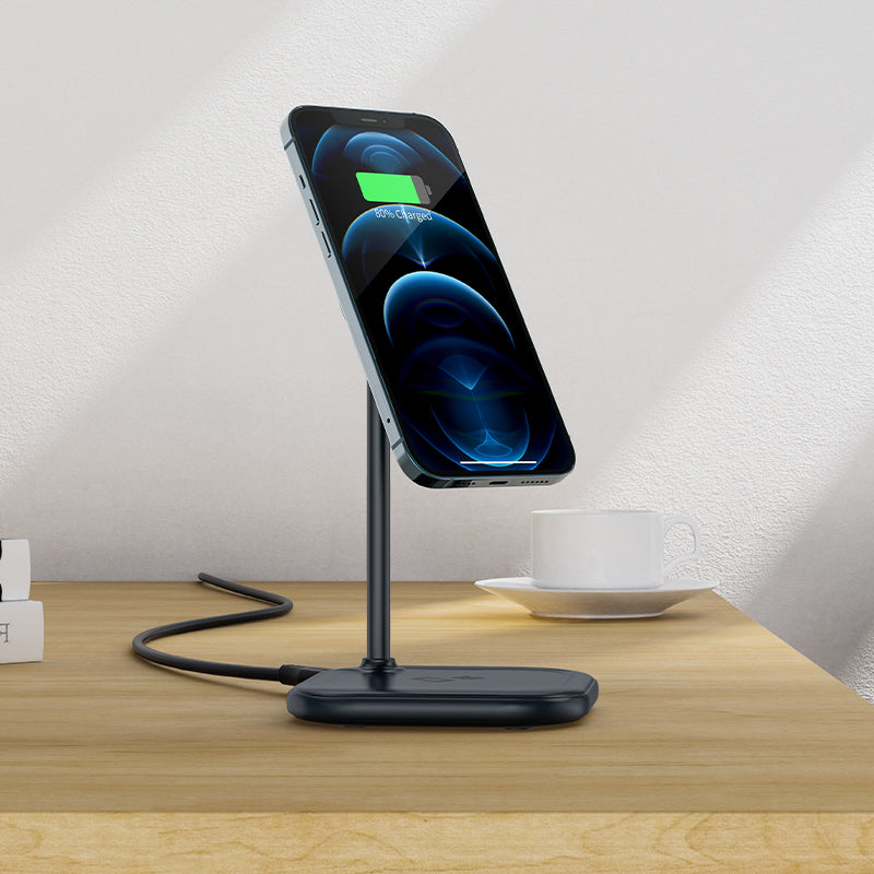 Acefast 15W Qi belaidis įkroviklis iPhone (su MagSafe) ir Apple AirPods, stovas, magnetinis laikiklis pilkas (E6 pilkas)