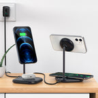 Acefast 15W Qi belaidis įkroviklis iPhone (su MagSafe) ir Apple AirPods, stovas, magnetinis laikiklis pilkas (E6 pilkas)