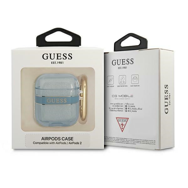 Guess AirPods dėklas su dirželiu – mėlynas