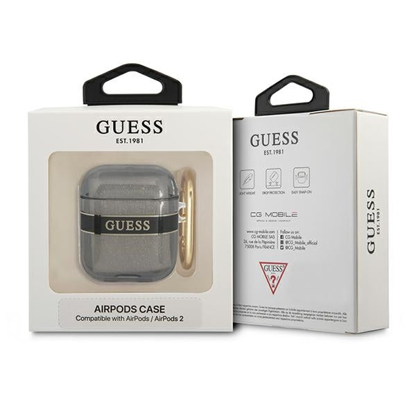 Guess AirPods dėklas su dirželiu – juodas -- AirPods 1 / AirPods 2