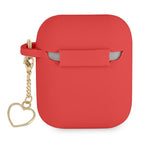 Guess silikoninis dėklas AirPods – raudonas, Charm Heart