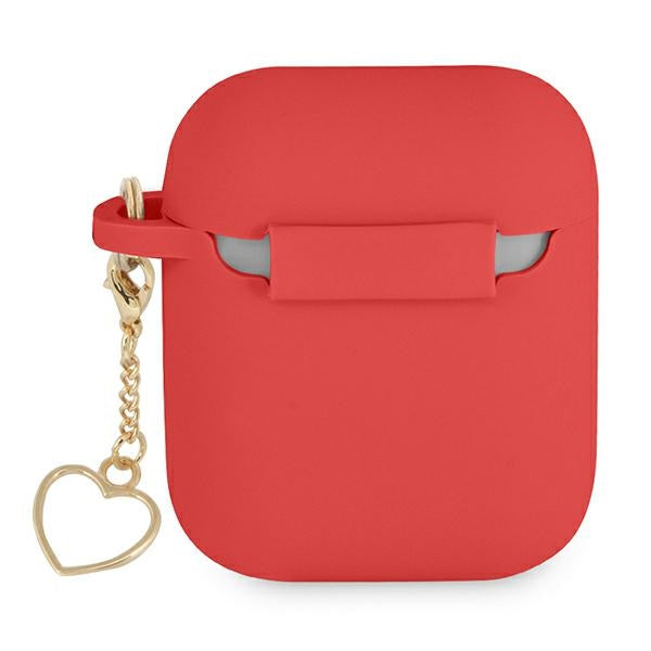 Guess silikoninis dėklas AirPods – raudonas, Charm Heart