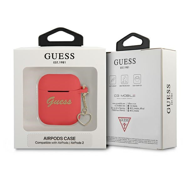 Guess silikoninis dėklas AirPods – raudonas, Charm Heart
