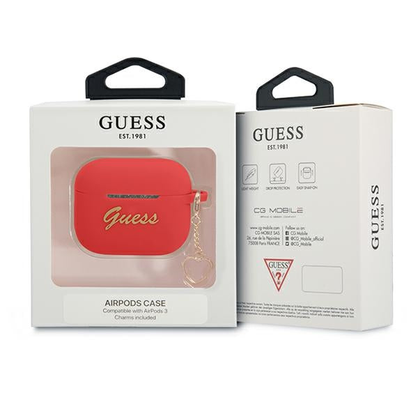 Guess silikoninis dėklas AirPods 3 – raudonas su pakabuku