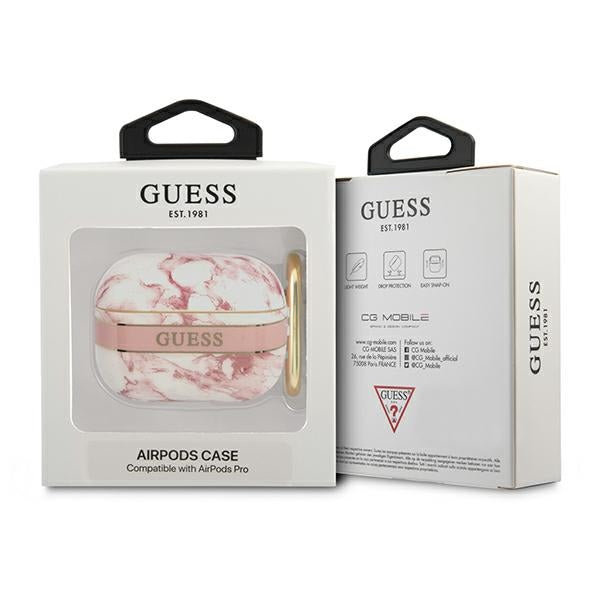 Guess dėklas AirPods Pro – rožinis, marmuro raštas