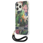 Guess dėklas iPhone 13 / 13 Pro – mėlynas Flower Strap