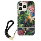 Guess dėklas iPhone 13 / 13 Pro – mėlynas Flower Strap