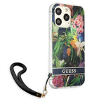 Guess dėklas iPhone 13 / 13 Pro – mėlynas Flower Strap