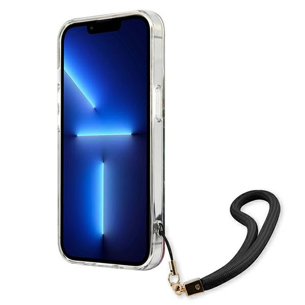 Guess dėklas iPhone 13 / 13 Pro – mėlynas Flower Strap