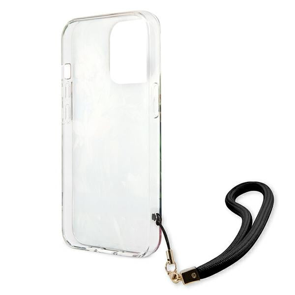 Guess dėklas iPhone 13 / 13 Pro – mėlynas Flower Strap
