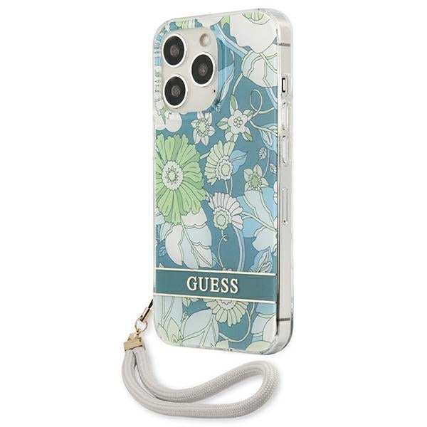 Guess dėklas iPhone 13/13 Pro – žalias, Flower Strap