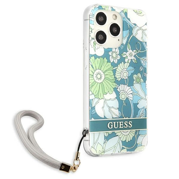 Guess dėklas iPhone 13/13 Pro – žalias, Flower Strap