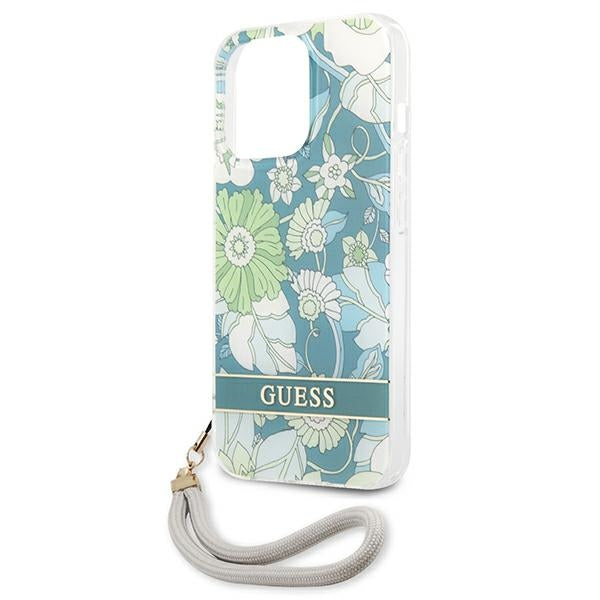 Guess dėklas iPhone 13/13 Pro – žalias, Flower Strap