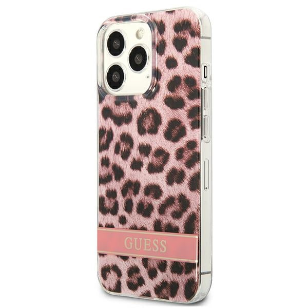 Guess Leopard dėklas iPhone 13/13 Pro – rožinis