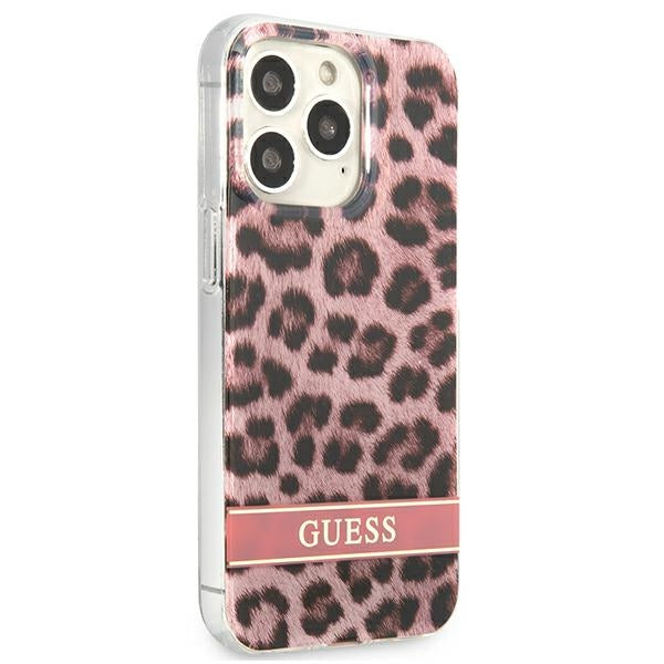 Guess Leopard dėklas iPhone 13/13 Pro – rožinis