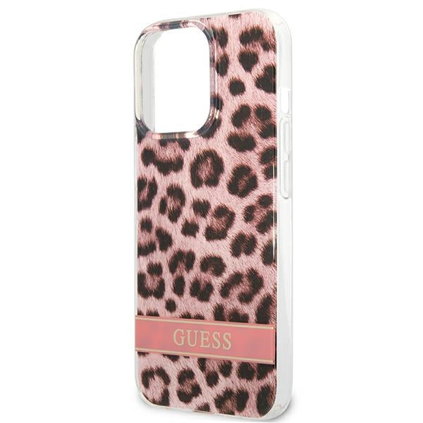 Guess Leopard dėklas iPhone 13/13 Pro – rožinis