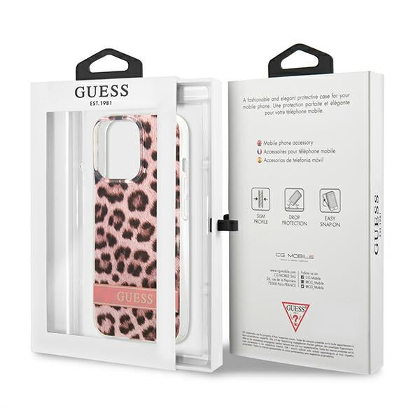 Guess Leopard dėklas iPhone 13/13 Pro – rožinis