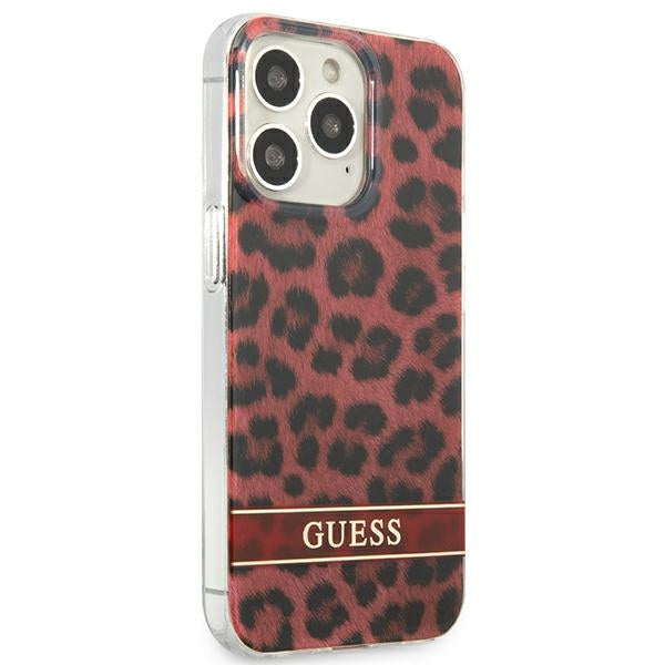 Guess Leopard dėklas iPhone 13/13 Pro – raudonas