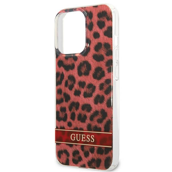 Guess Leopard dėklas iPhone 13/13 Pro – raudonas