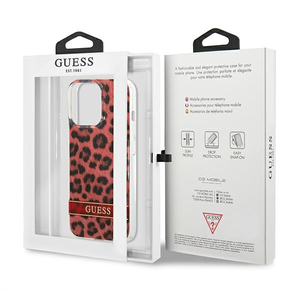 Guess Leopard dėklas iPhone 13/13 Pro – raudonas