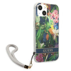 Guess dėklas iPhone 13 mini – mėlynas, Flower Strap
