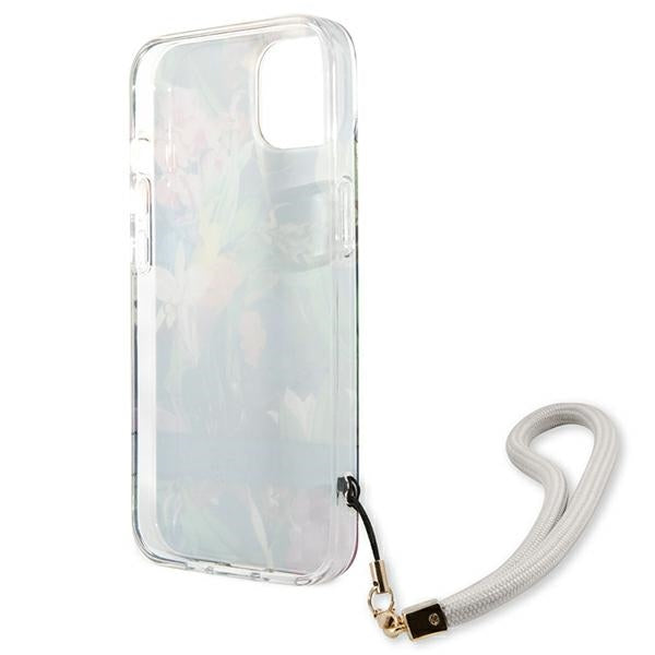 Guess dėklas iPhone 13 mini – mėlynas, Flower Strap