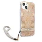 Guess dėklas iPhone 13 mini – auksinis, su dirželiu
