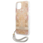 Guess dėklas iPhone 13 mini – auksinis, su dirželiu