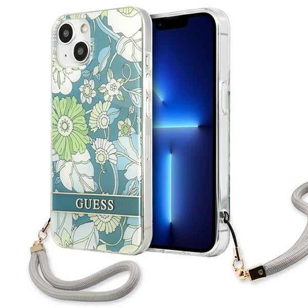 Guess dėklas iPhone 13 mini – žalias, Flower Strap -- iPhone 13 Mini