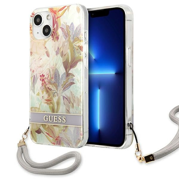 Guess dėklas iPhone 13 mini – violetinis su raišteliu