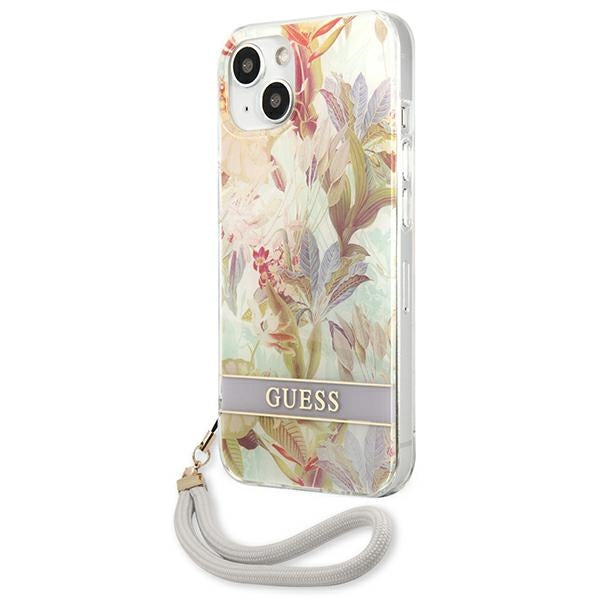 Guess dėklas iPhone 13 mini – violetinis su raišteliu