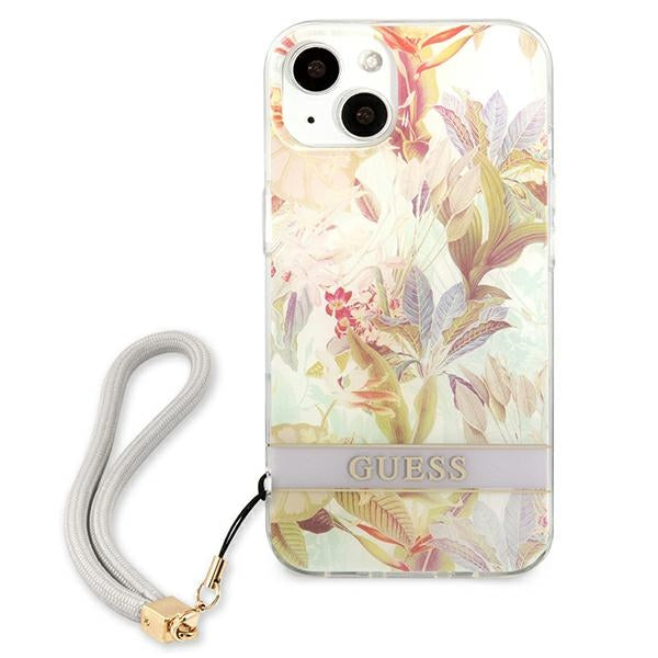 Guess dėklas iPhone 13 mini – violetinis su raišteliu