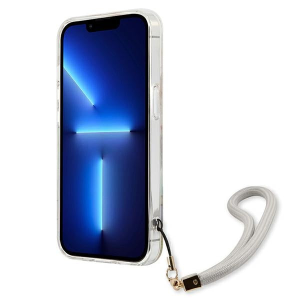 Guess dėklas iPhone 13 mini – violetinis su raišteliu