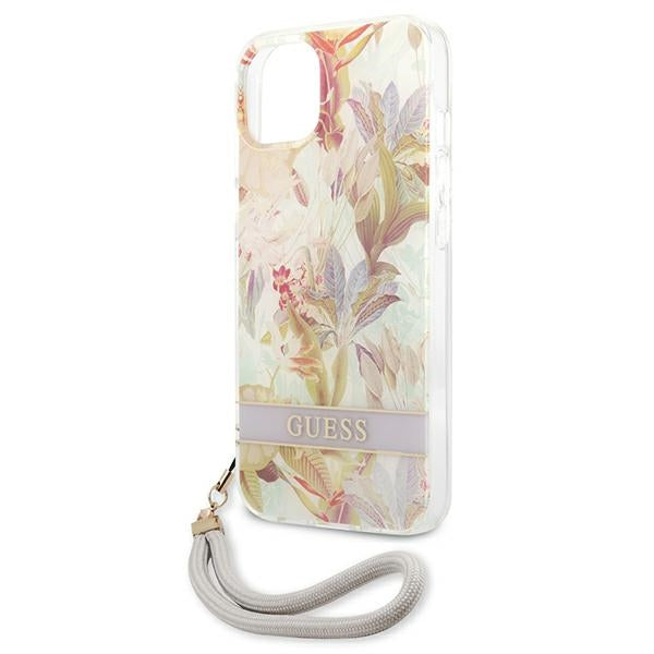 Guess dėklas iPhone 13 mini – violetinis su raišteliu