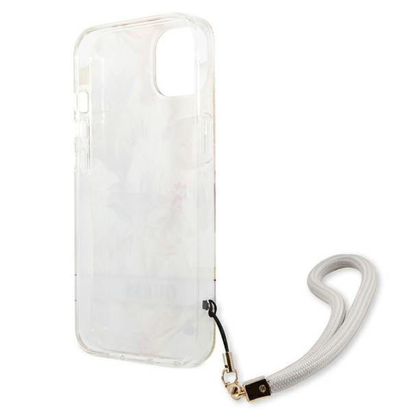 Guess dėklas iPhone 13 mini – violetinis su raišteliu