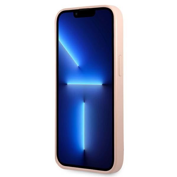Guess Saffiano Triangle dėklas iPhone 13 mini – rožinis