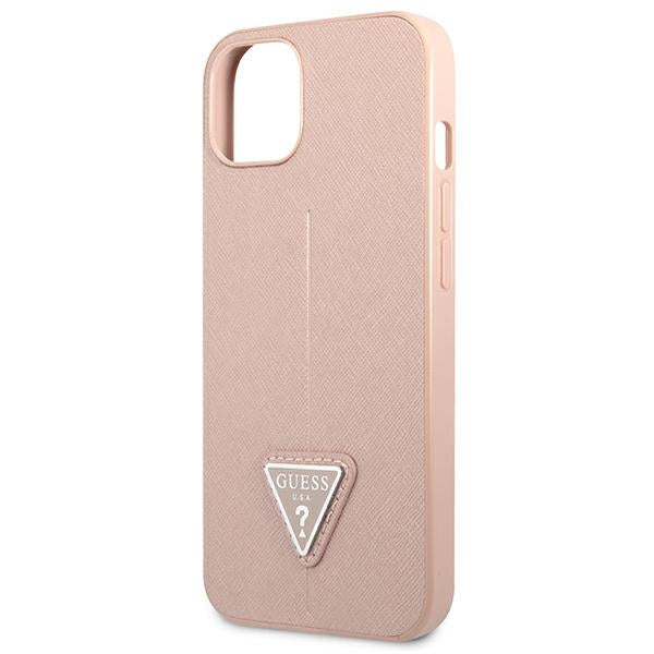Guess Saffiano Triangle dėklas iPhone 13 mini – rožinis