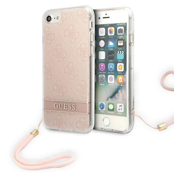 Guess GUOHCI8H4STP iPhone SE 2022 / SE 2020 / 7/ 8 rožinis / rožinis kietas dėklas 4G Spausdinimo dirželis -- iPhone SE...