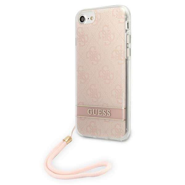 Guess GUOHCI8H4STP iPhone SE 2022 / SE 2020 / 7/ 8 rožinis / rožinis kietas dėklas 4G Spausdinimo dirželis -- iPhone SE...