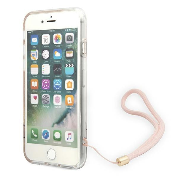 Guess GUOHCI8H4STP iPhone SE 2022 / SE 2020 / 7/ 8 rožinis / rožinis kietas dėklas 4G Spausdinimo dirželis -- iPhone SE...