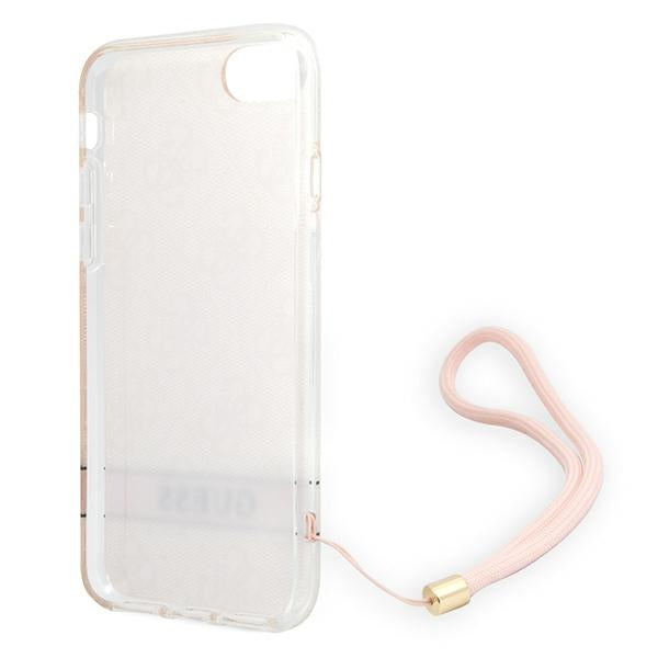 Guess GUOHCI8H4STP iPhone SE 2022 / SE 2020 / 7/ 8 rožinis / rožinis kietas dėklas 4G Spausdinimo dirželis -- iPhone SE...