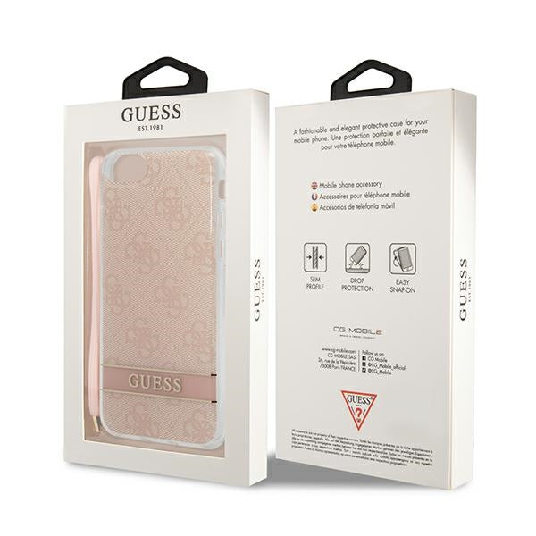 Guess GUOHCI8H4STP iPhone SE 2022 / SE 2020 / 7/ 8 rožinis / rožinis kietas dėklas 4G Spausdinimo dirželis -- iPhone SE...