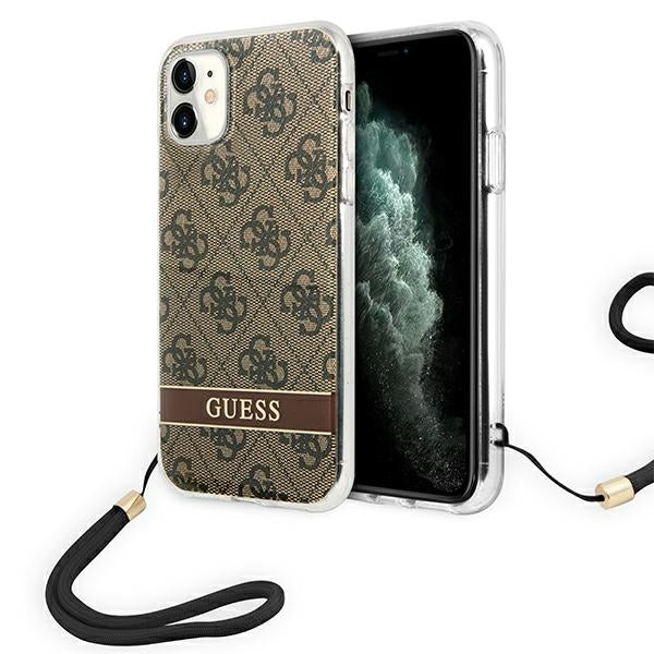 Guess dėklas iPhone 11/XR su dirželiu – rudas -- iPhone 11